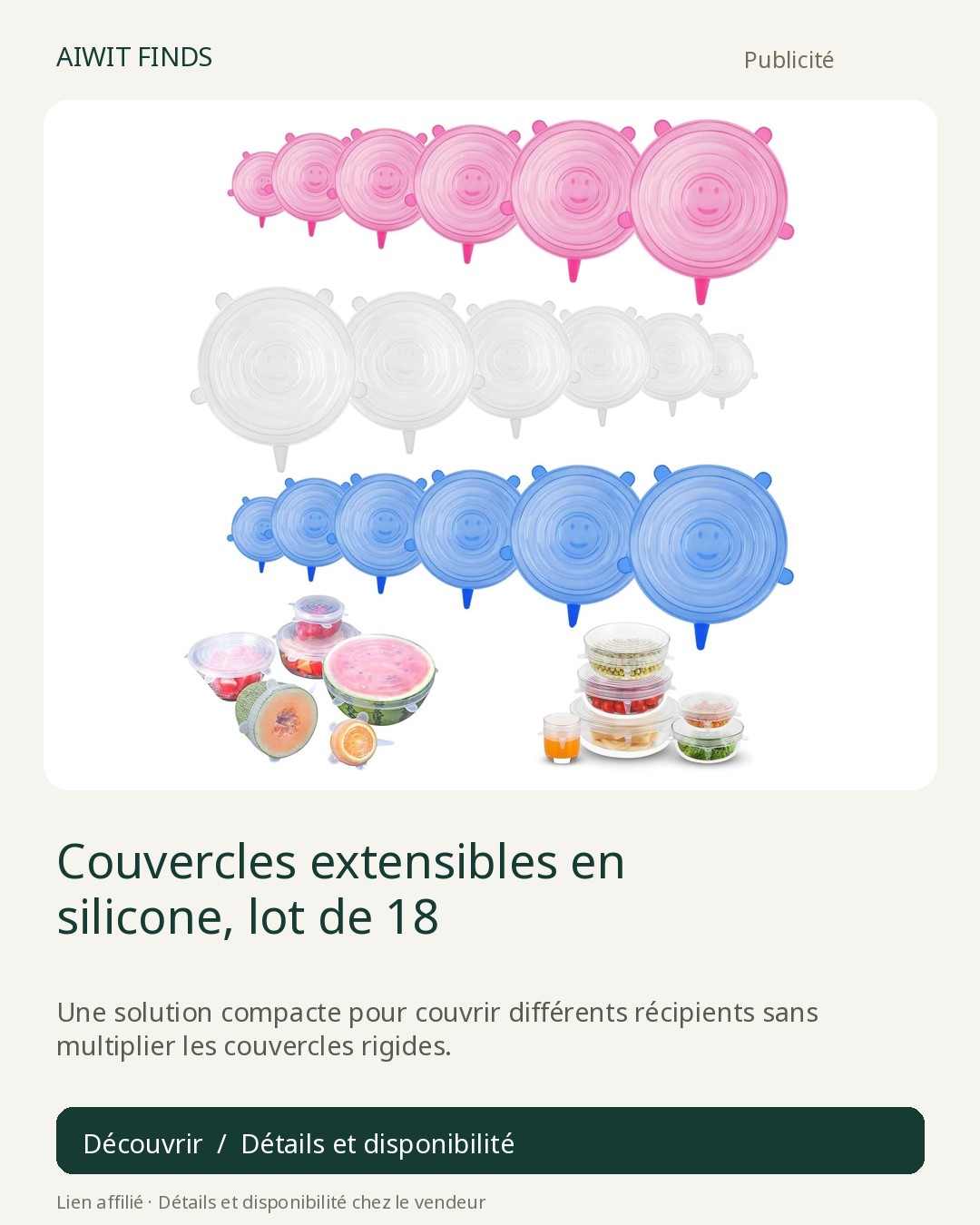 Couvercles extensibles en silicone, lot de 18